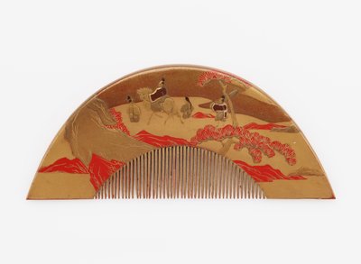 Kamm mit Dekoration von Berg Fuji und Reisenden von Japanese School