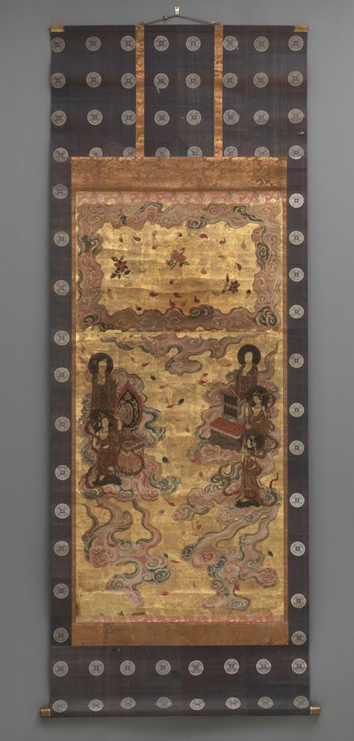Wandmalerei: Abstieg von fünfundzwanzig Bodhisattvas (Begleiter der Amitabha-Triade), 18. Jahrhundert von Japanese School