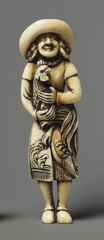 Netsuke modelliert als Ausländer mit Kirin, 19. Jahrhundert (Elfenbein) von Japanese School