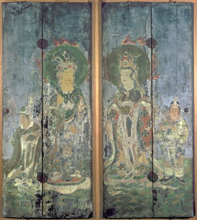 Eines von einem Paar Schrein-Türen, die Brahma und Indra oder Bonten und Taishakuten darstellen, Muromachi-Periode von Japanese School