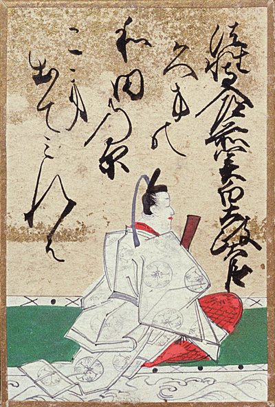 Eines von einem Satz Spielkarten mit 100 Dichtern und Gedichten, verkauft auf der Weltausstellung in Paris 1867 von Japanese School