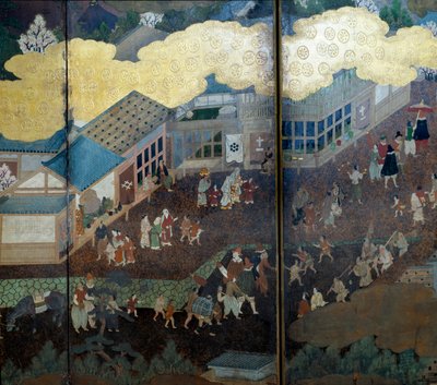 „Portugiesischer“ Bildschirm: Darstellung der Ankunft portugiesischer Jesuitenmissionare in Japan im 16. Jahrhundert (Detail) von Japanese School