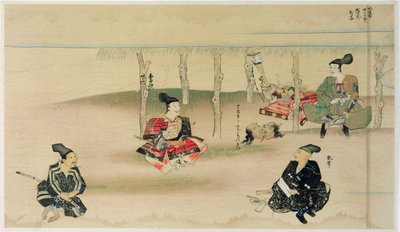 Samurai Takezaki übergibt die Köpfe von zwei mongolischen Invasoren an Adachi Morinume während der mongolischen Invasion Japans 1274, Illustration aus Kokka Magazin, Mai 1921 von Japanese School