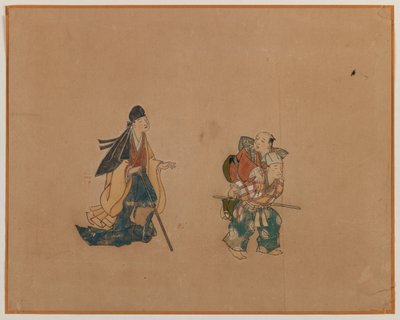 Samurai und zwei Blinde, Albumblattmalerei von Japanese School
