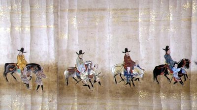 Sechste koreanische Gesandtschaft nach Japan in Meireki 1 zur Zeit der Nachfolge von Tokugawa Ietsuna im Jahr 1651, möglicherweise von Kano Masunobu (1625-94) (Detail) von Japanese School