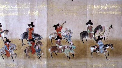 Sechste koreanische Gesandtschaft nach Japan im Meireki 1 zur Zeit der Nachfolge von Tokugawa Ietsuna im Jahr 1651, möglicherweise von Kano Masunobu (1625-94) (Detail) von Japanese School