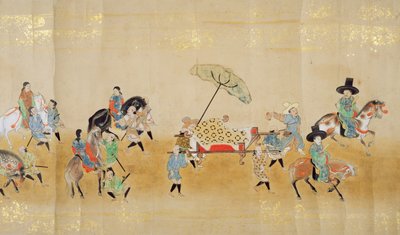 Sechste koreanische Gesandtschaft nach Japan in Meireki 1 zur Zeit der Nachfolge von Tokugawa Ietsuna im Jahr 1651, möglicherweise von Kano Masunobu (1625-94) (Rollbild) (Detail) von Japanese School