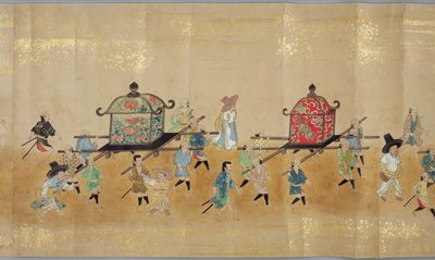 Sechste koreanische Gesandtschaft nach Japan in Meireki 1 zur Zeit der Nachfolge von Tokugawa Ietsuna im Jahr 1651, möglicherweise von Kano Masunobu (1625-94) (Rollbild) (Detail) von Japanese School