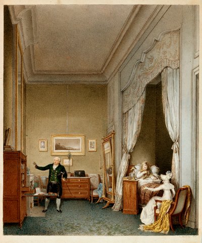 Die kaiserliche Marie Louise von Habsburg-Lothringen, Kaiserin der Franzosen, in ihrem Schlafzimmer nach der Geburt des Königs von Rom im Jahr 1813 (Gravur) von Jean-Baptiste (after) Isabey