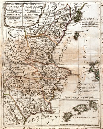 Karte des Königreichs Valencia und Murcia (Spanien) von Jean Baptiste Nolin