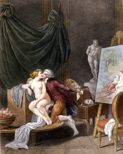 Schall: eine galante Szene zwischen dem Maler und seinem Modell von Jean Frederic Schall