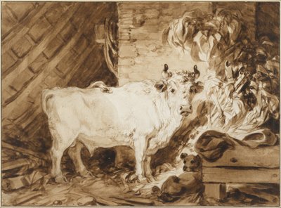 Weißer Stier und ein Hund im Stall von Jean Honore Fragonard