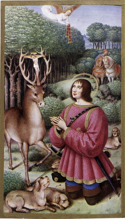 Heiliger Hubertus - Miniatur von Jean Bourdichon, Faksimile der Stunden von Anne de Bretagne von Jean (after) Bourdichon