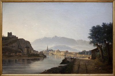 Ansicht von Grenoble vom Quai de la Graille aus. Ölgemälde von Jean Achard (1807-1884), 1837. Fotografie, KIM Youngtae, Grenoble, Musée de Grenoble von Jean Alexis Achard