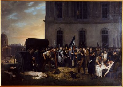 Vorübergehende Beerdigung der Opfer des Juli vor der Kolonnade des Louvre von Jean Alphonse Roehn