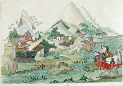 Zeichnung von einer chinesischen Vase: Landschaft mit Fluss und Figuren von Jean Antoine Fraisse
