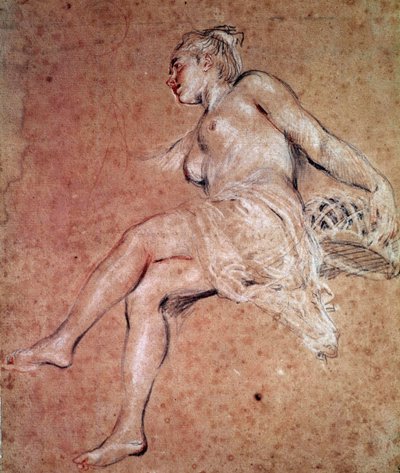 Flora Allegorie des Sommers. Blut- und Schwarzkreidezeichnung von Jean Antoine Watteau von Jean Antoine Watteau