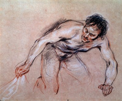 Studie eines nackten Mannes, der ein Tuch zieht von Jean Antoine Watteau