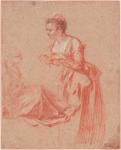Zwei Figurenstudien einer jungen Frau, um 1716 von Jean Antoine Watteau