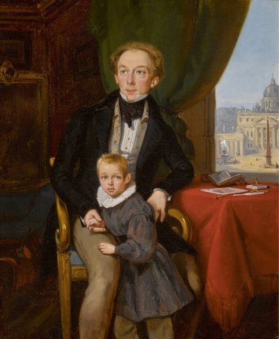 Porträt von Graf Pyotr Ivanovich Meshchersky 1802-1876 mit Sohn Nikolai, 1935 von Jean Auguste Bard