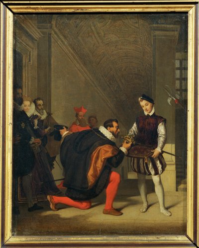 Don Pedro de Toledo, Botschafter von Spanien, traf angeblich einen Pagen, der das Schwert von Heinrich IV. trug von Jean Auguste Dominique Ingres