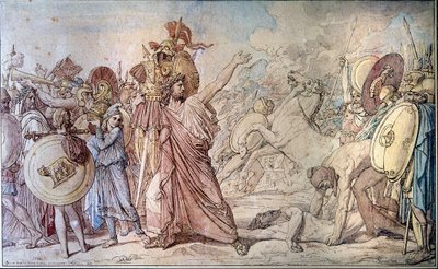 Romulus bringt die Waffen von Acron zum Tempel des Jupiter, die er gerade besiegt hat von Jean Auguste Dominique Ingres