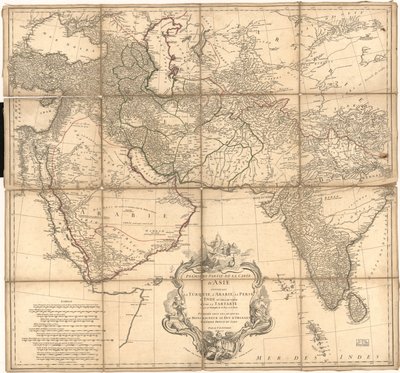 Relief durch Schraffuren und bildlich dargestellt. LC-Kopie mit Tintenannotationen zur Darstellung von Grenzen. Auch über die Website der Library of Congress als Rasterbild verfügbar von Jean Baptiste Bourguignon dAnville