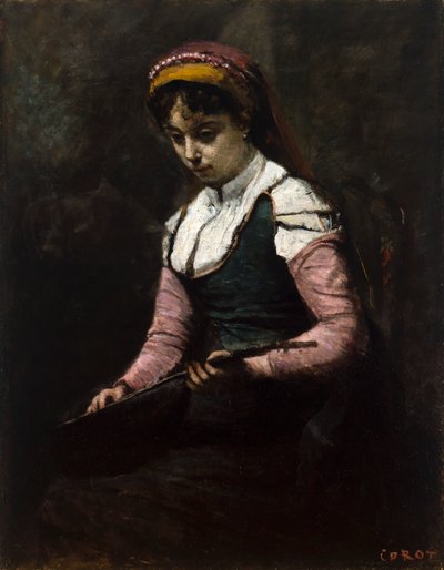 Mädchen mit Mandoline von Jean Baptiste Camille Corot
