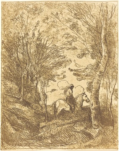 Reiter im Wald, Große Platte von Jean Baptiste Camille Corot
