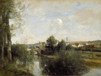 Seine und alte Brücke bei Limay von Jean Baptiste Camille Corot