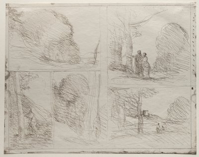 Der Garten des Perikles, Die Malergasse, Gekritzel, Der große Holzfäller, gedruckt 1921 von Jean Baptiste Camille Corot
