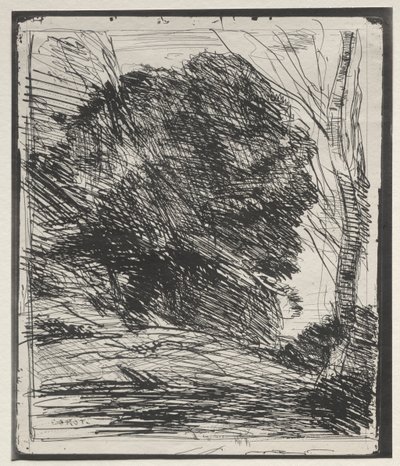 Bäume auf dem Berg, Originaldruck 1856, gedruckt 1921 von Jean Baptiste Camille Corot
