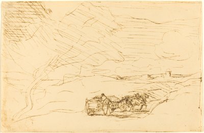 Wagen fährt in die Stadt von Jean Baptiste Camille Corot