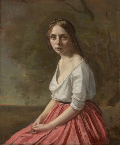 Junge Frau in einem rosa Rock, ca. 1845-50 von Jean Baptiste Camille Corot