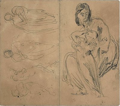 Skizzen: Vier Figuren und sitzende Mutter mit Kind (recto); sitzende Mutter mit Kind (verso) von Jean Baptiste Carpeaux