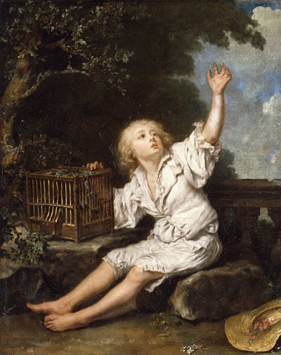Ein Junge mit einem leeren Vogelkäfig von Jean Baptiste Charpentier