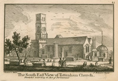 Die Südostansicht der Tottenham Kirche, London von Jean Baptiste Claude Chatelain