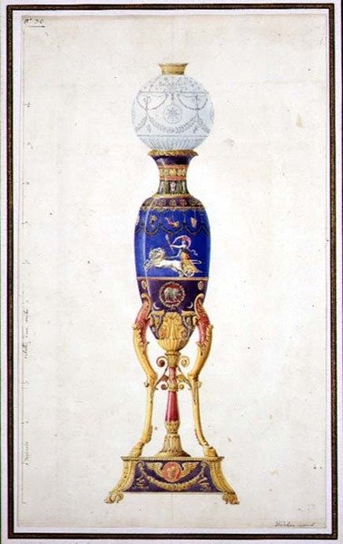 Entwurf für eine Porzellanlampe von Jean Baptiste Dedeban