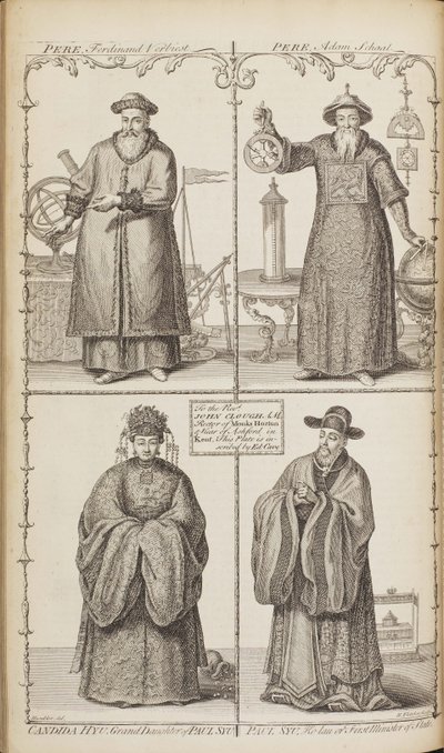 Porträts von Ferdinand Verbiest, Adam Schall, Candida Xu und Xu Guangqi aus einer Beschreibung des e von Jean Baptiste Du Halde