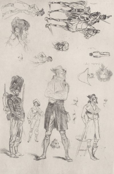 Blatt mit Skizzen Feuille de Croquis, 1868 von Jean Baptiste Edouard Detaille