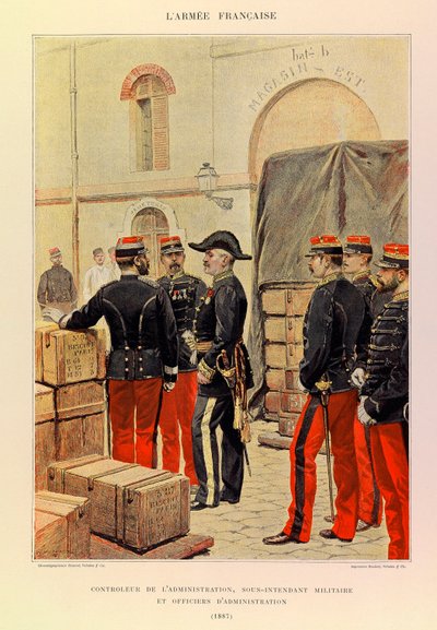 Typen und Uniformen der französischen Armee von Hauptmann Jules Richard, illustriert von Edouard Detaille: Verwaltungscontroller, stellvertretender Militärintendant und Verwaltungsbeamte 1887 von Jean Baptiste Edouard Detaille