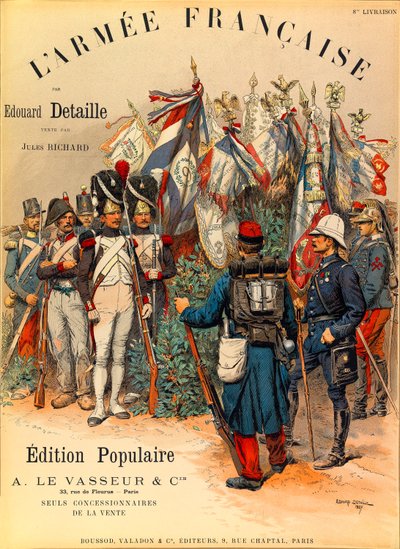 Typen und Uniformen der französischen Armee von Hauptmann Jules Richard, illustriert von Edouard Detaille: Erste Umschlagseite des Buches „L