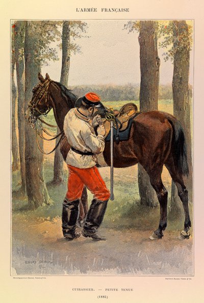 Typen und Uniformen der französischen Armee von Hauptmann Jules Richard, illustriert von Edouard Detaille: Kürassier in kleiner Uniform 1885, Private Sammlung von Jean Baptiste Edouard Detaille