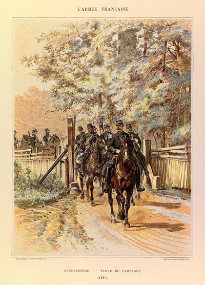 Typen und Uniformen der französischen Armee von Hauptmann Jules Richard, illustriert von Edouard Detaille: Gendarmerie in Felduniform, 1887 von Jean Baptiste Edouard Detaille