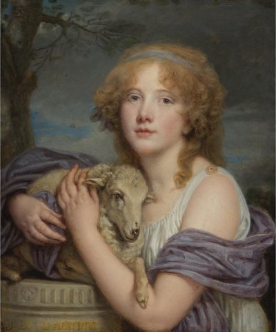 Mädchen mit einem Lamm von Jean Baptiste Greuze