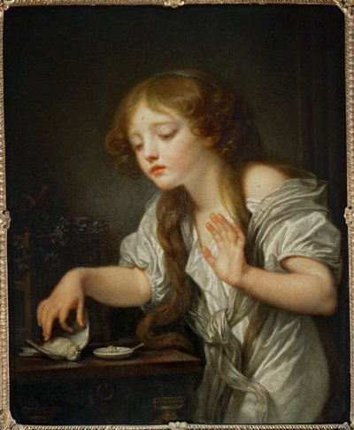 Ein Kind zögert, einen Vogel zu berühren, aus Angst, dass er tot ist, genannt der tote Vogel von Jean Baptiste Greuze