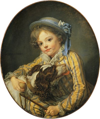 Junger Junge mit einem Hund von Jean Baptiste Greuze