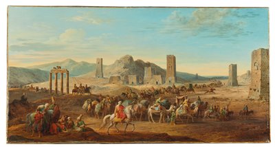 Zwei Karawanen am Eingang zum Tal, das nach Palmyra führt von Jean Baptiste Hilair
