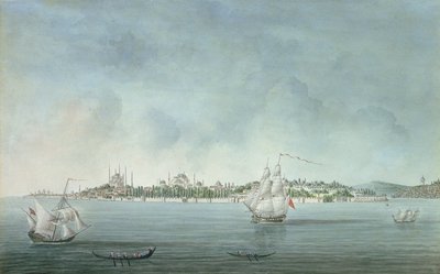 Ansicht von Sultan Ahmet und Santa Sophia von Uskudar, in Konstantinopel von Jean Baptiste Hilair