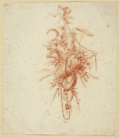 Entwurf für eine Trophäe mit Gartengeräten von Jean Baptiste Huet